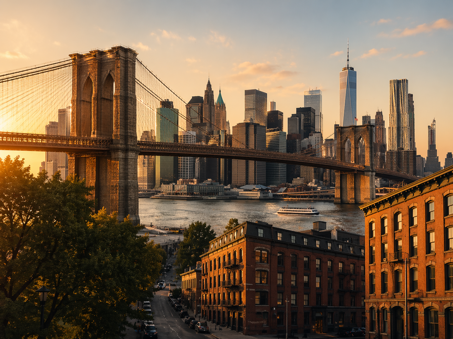 Brooklyn Bridge and Manhattan skyline from Brooklyn